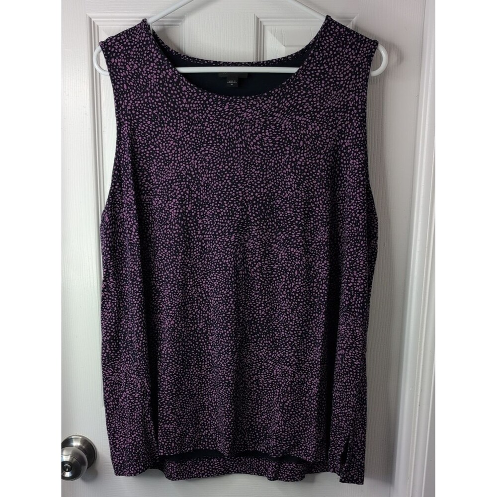 J. Jill Wearever Collection Navy Tank Top with Purple Pink Dot Print Size XL